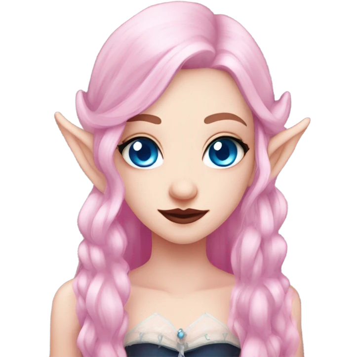 Cute pink pale vampire teeth vampire princess elf ears blue eyes pink hair emoji