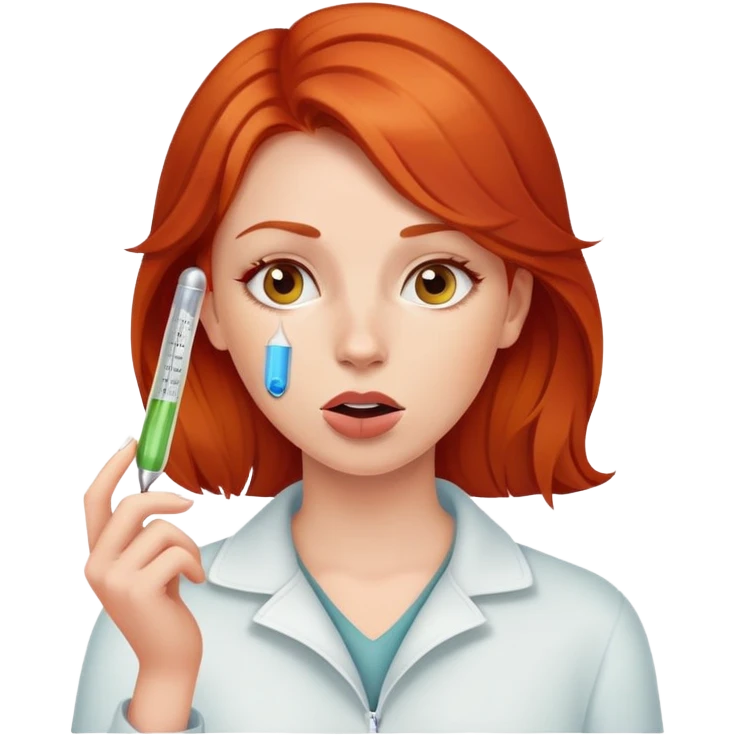 Redhead woman with thermometer in her mouth emoji