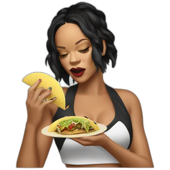 Rihanna eating a tacos emoji