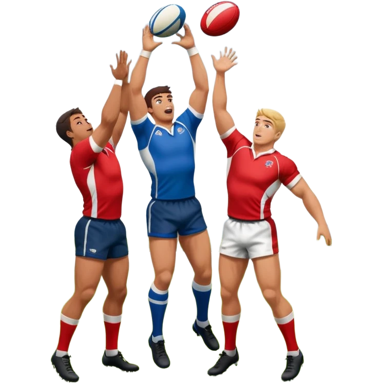 two rugby players lifting another player to catch a ball in a lineout in rugby emoji