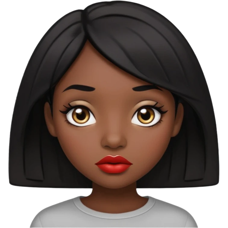 Dark skin gurl with black hair, big lips m, dark brown eye, octagon face shape and chinky eyes no red lipstick  emoji