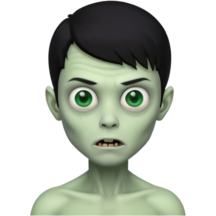 a pretty zombie boy with black hair bearing a resemblance to Ivan from Alien Stage in memoji apple format emoji