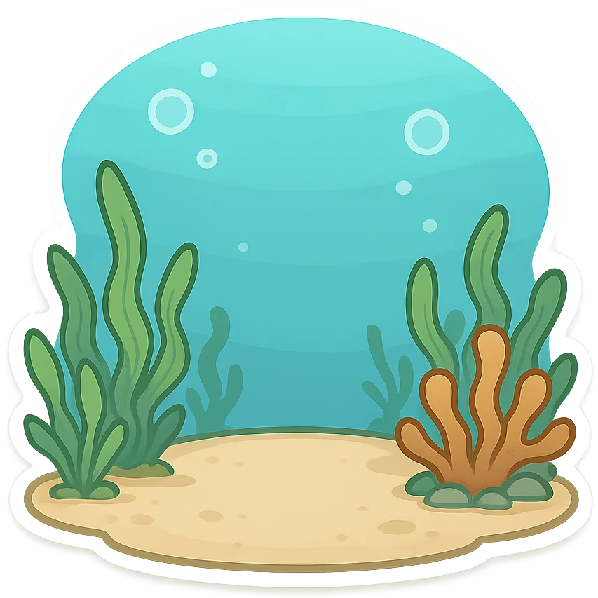 海底，水草，中间片空地 emoji