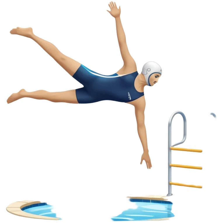 An icon featuring an athlete performing a graceful somersault mid-air, heading toward the water in a diving pool. The design includes water splashes and the diving platform, symbolizing the skill and precision of high diving. Transparent background highlights the elegance of the sport. emoji