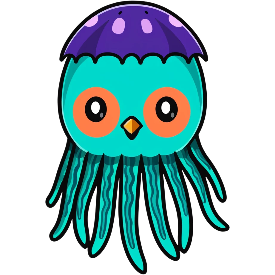Half owl half jellyfish fantasy creature with glowing tentacles emoji
