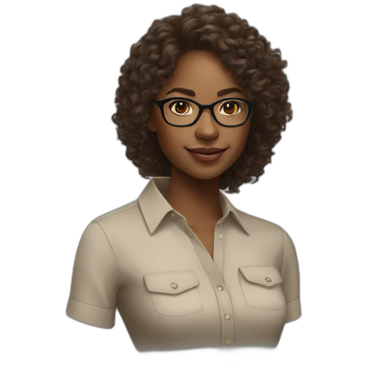 young black woman software engineer with eyeglasses with curly brown hair with ralph lauren blouse emoji