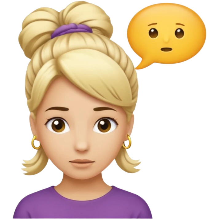 A blonde woman with her hair tied up, with a speech bubble that says "Ma, Cómo?" emoji