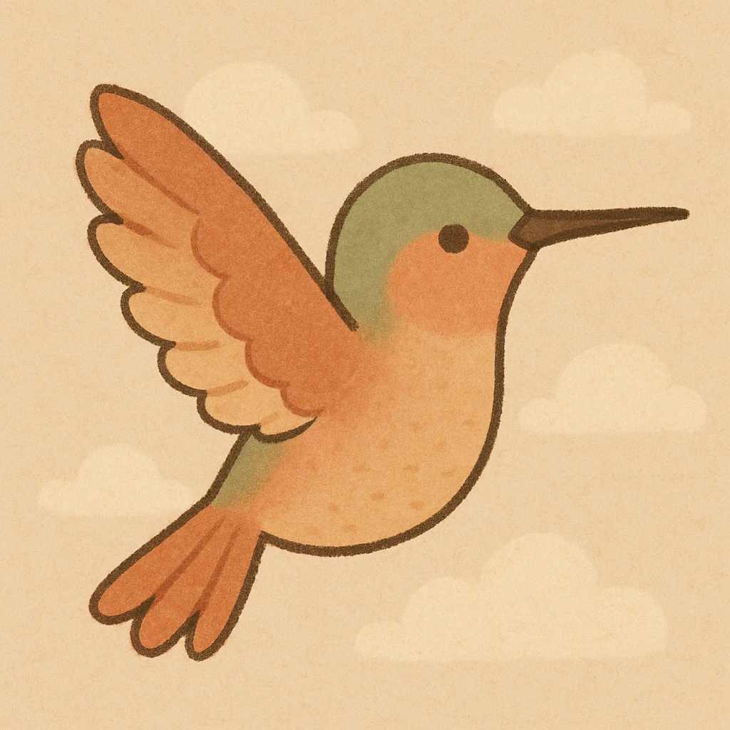 a colibri hummingbird in pastel warm colors, soft and gentle, minimal background, modern illustration style emoji