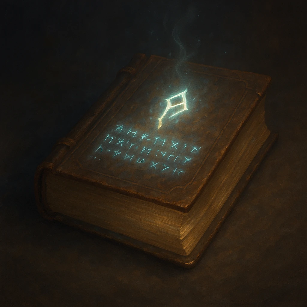 magical glowing book, ancient tome, glowing runes, mysterious, soft glow emoji