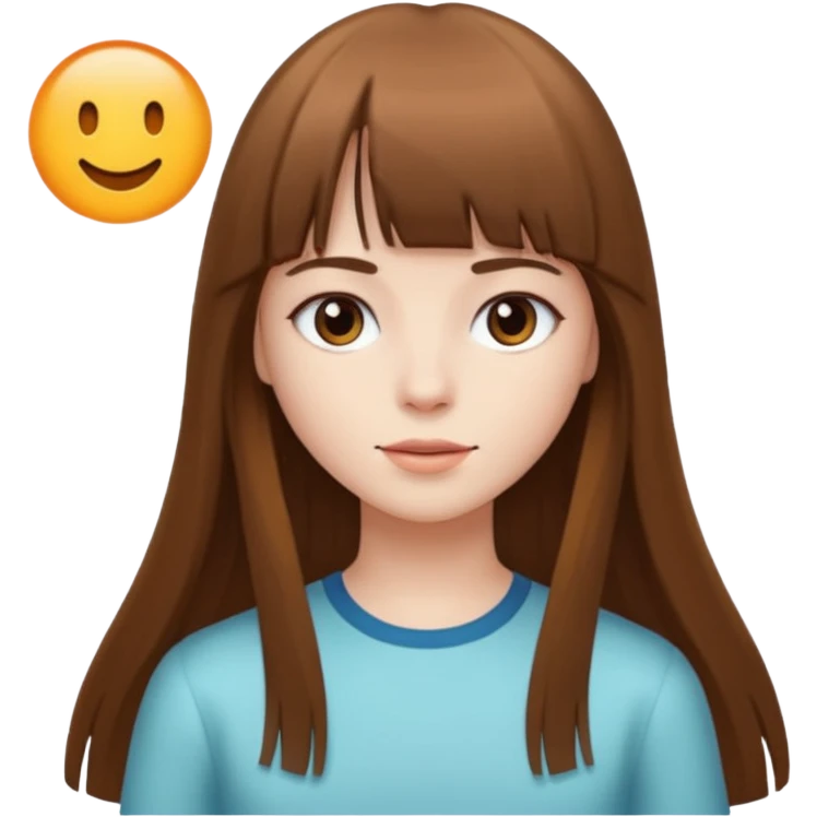 Summer time, white skin, brown long hair with straight bang emoji