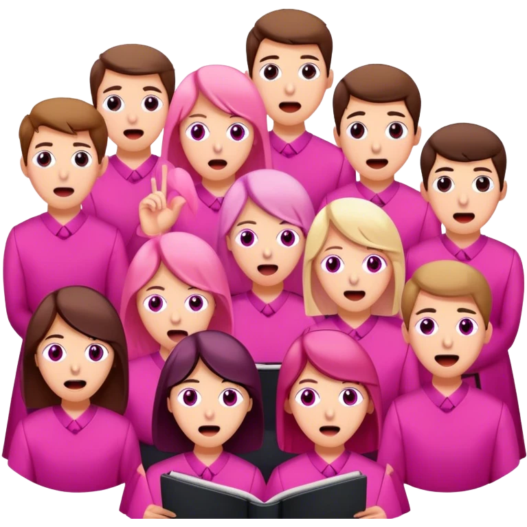 A highschool choir singing with pink eye emoji