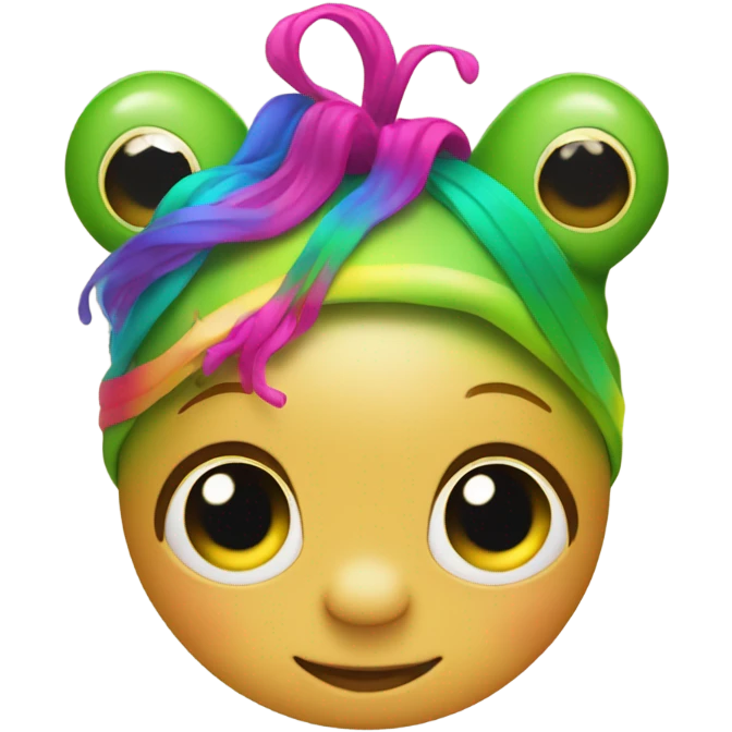 A frog with hair and a bikini on emoji