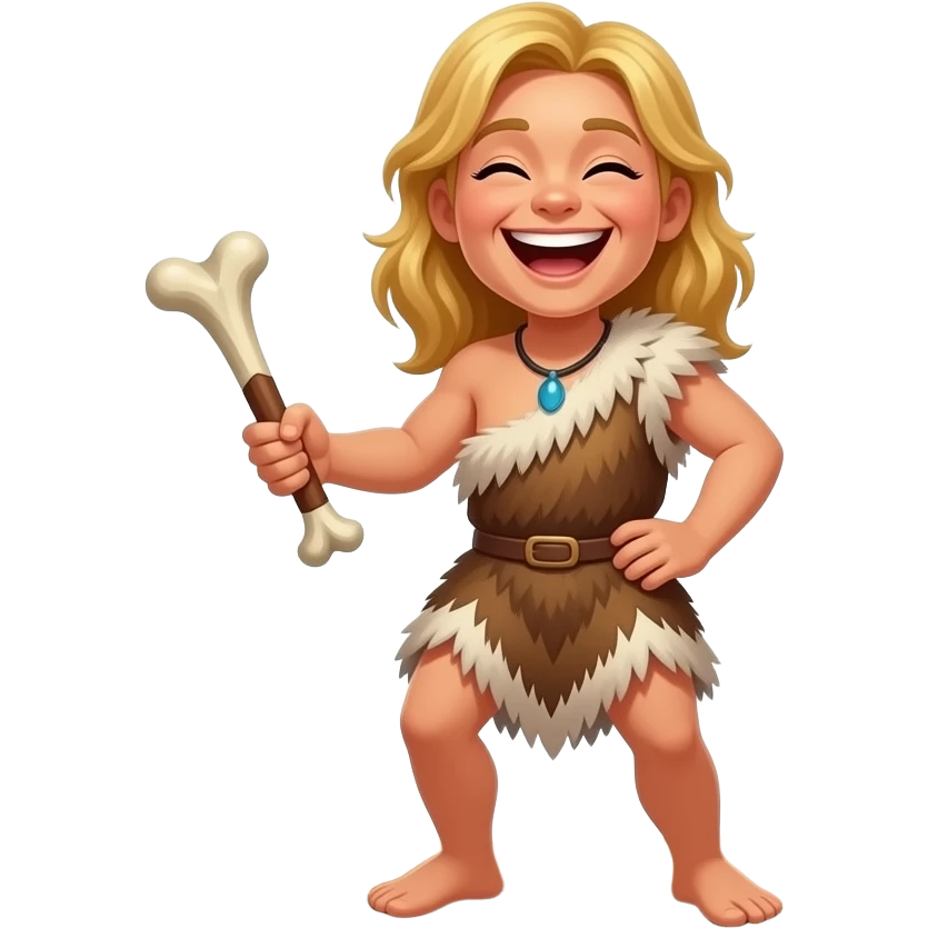 blonde cavewoman laughing with bone club emoji