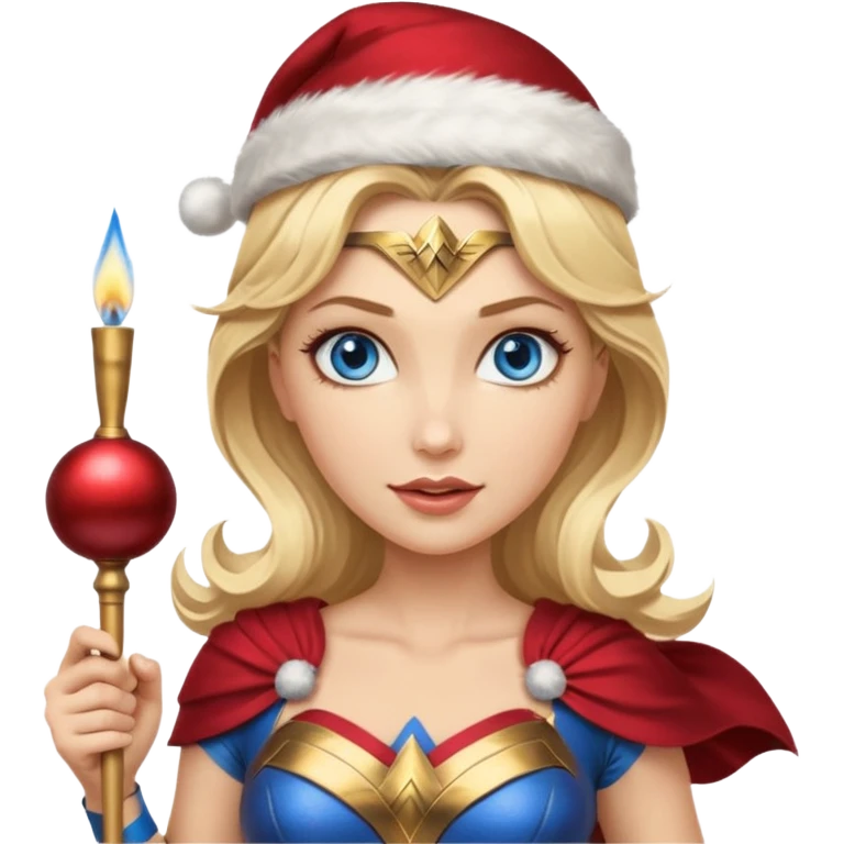 Blonde blue eyes Wonder Woman holding bell and baton emoji