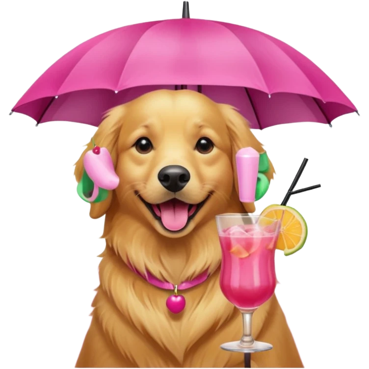 female golden retriever drinking fruity alcoholic beverage  emoji