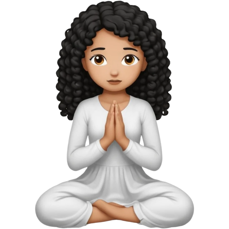 girl praying on knees curls black hair brown skin emoji