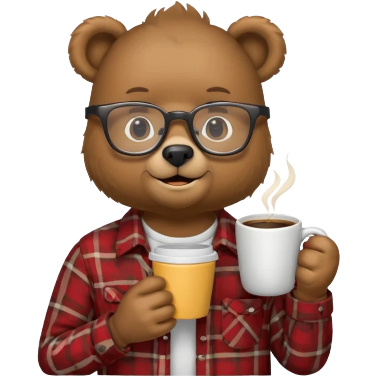 A bear with glasses dressed like a dad holding a coffee mug emoji