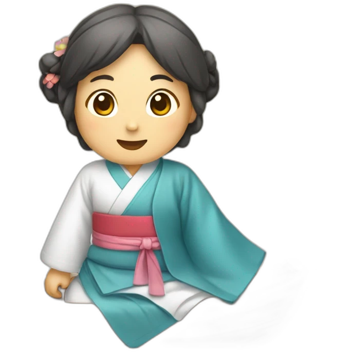 wooden raft with a person with korean hanbok emoji