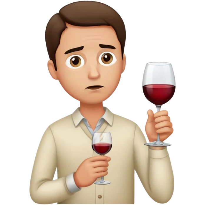 A nervous man holding a wine glass, looking worried and anxious emoji