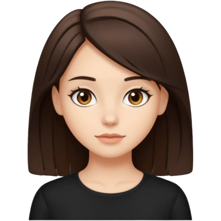 A brunette girl with brown eyes and medium-length hair wearing a black top emoji