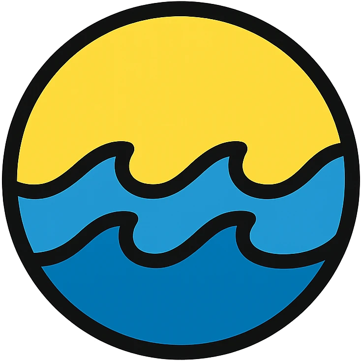 circular ocean icon, medium black border, no frame, white background, designed for Little Alchemy element set, color outline emoji