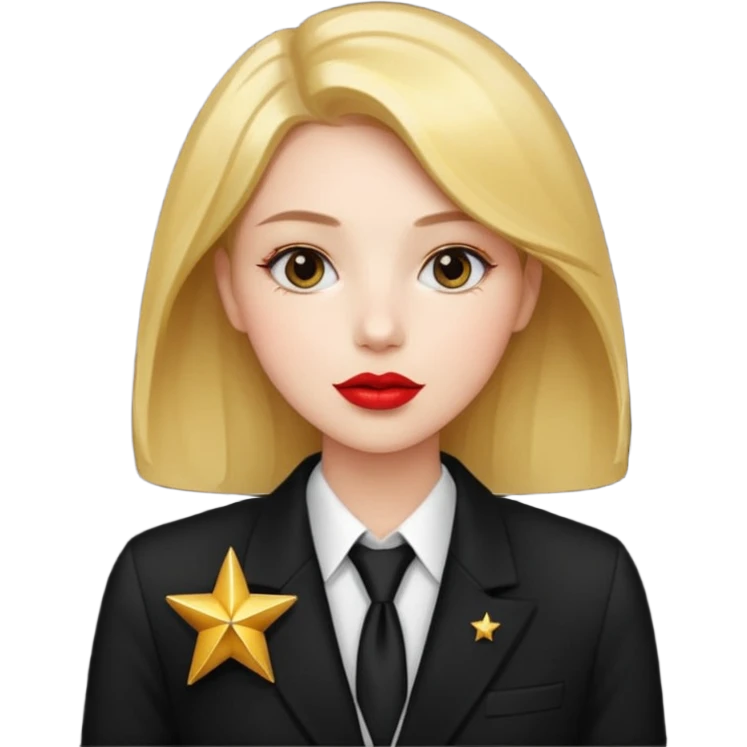 red lipstick, black blazer, holding a star emoji