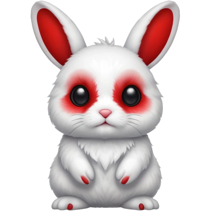 White Dwarf-Hotot-Bunny, full body, with big black eyes and crimson-red splotch markings, red marking around 1 eye  emoji