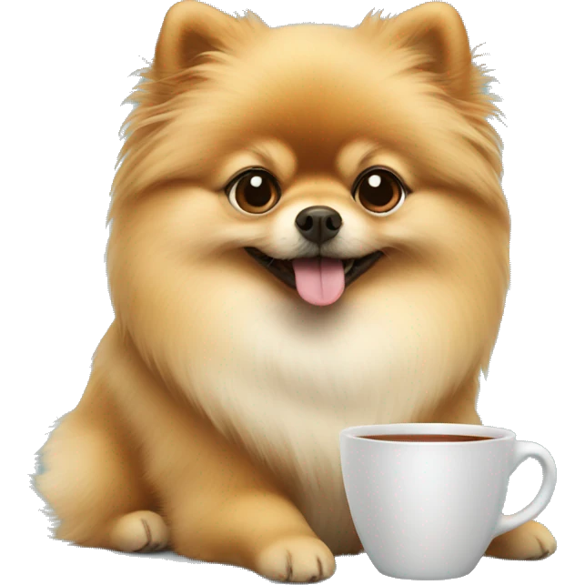 pomeranian holding a cup of tea emoji