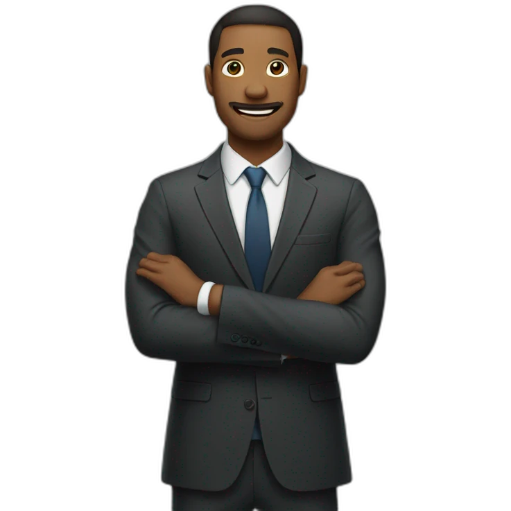 man in suit stretches his arms outward emoji