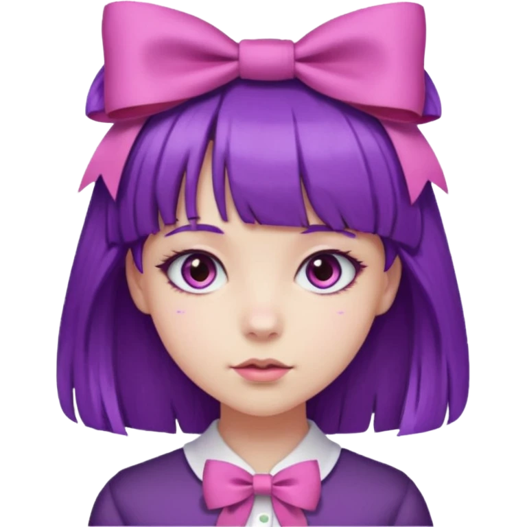 girl with bangs and purple hair and pink hairbow emoji