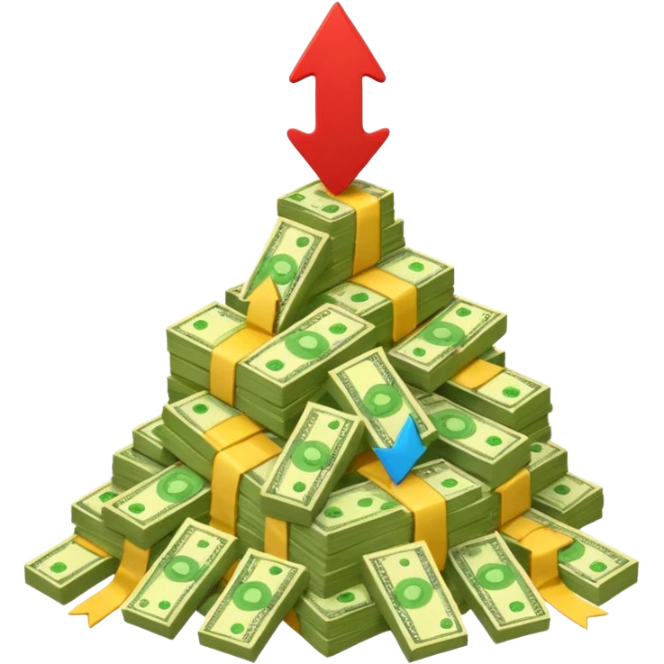 a pile of money with red arrow up emoji