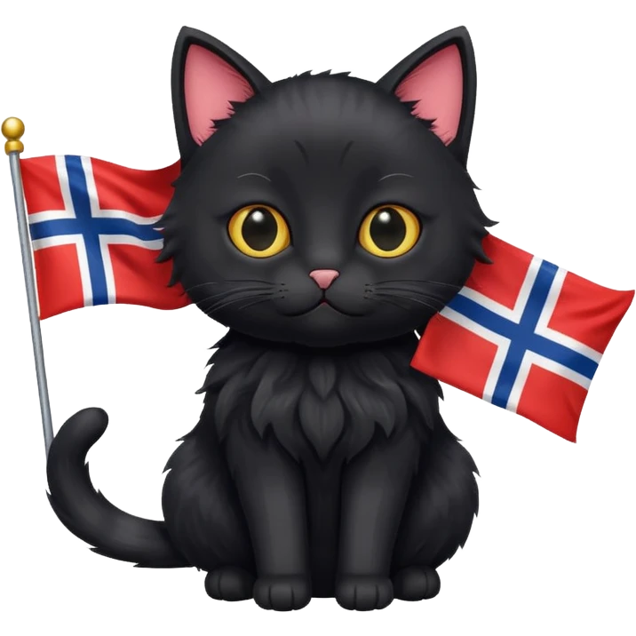 A black cat holding a Norway flag emoji
