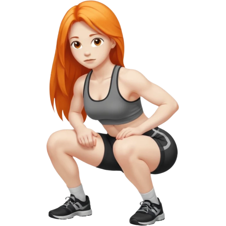 Pale girl with long orange hair squatting weight  from side emoji
