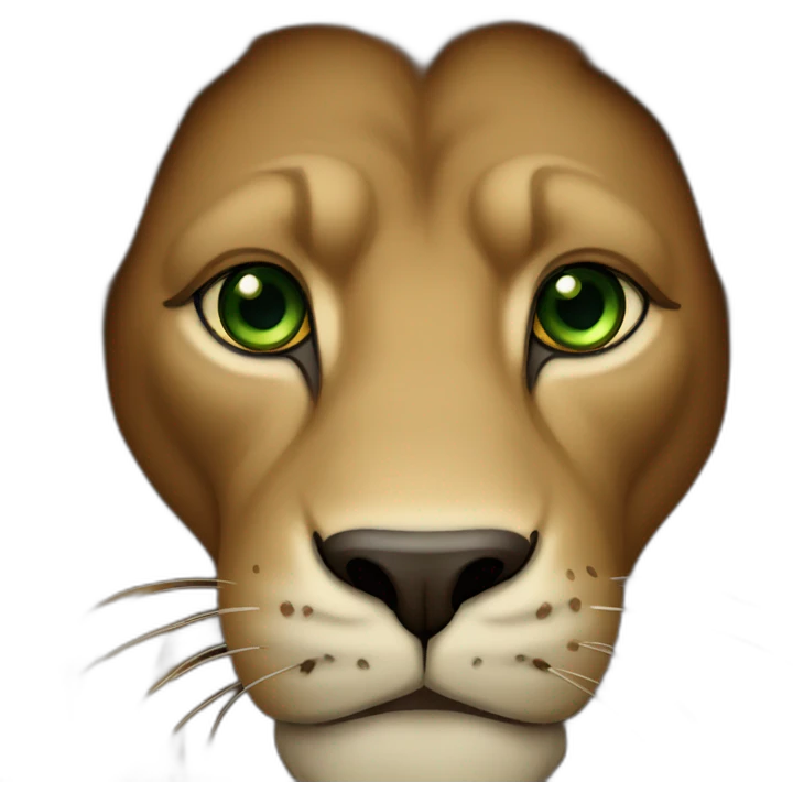 brown lion with a dark brown mane and green eyes emoji