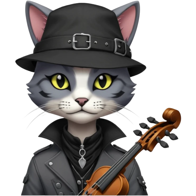 Edgy Beautiful Cool Anthro dark cat-fursona punk techwear fiddler hat emoji