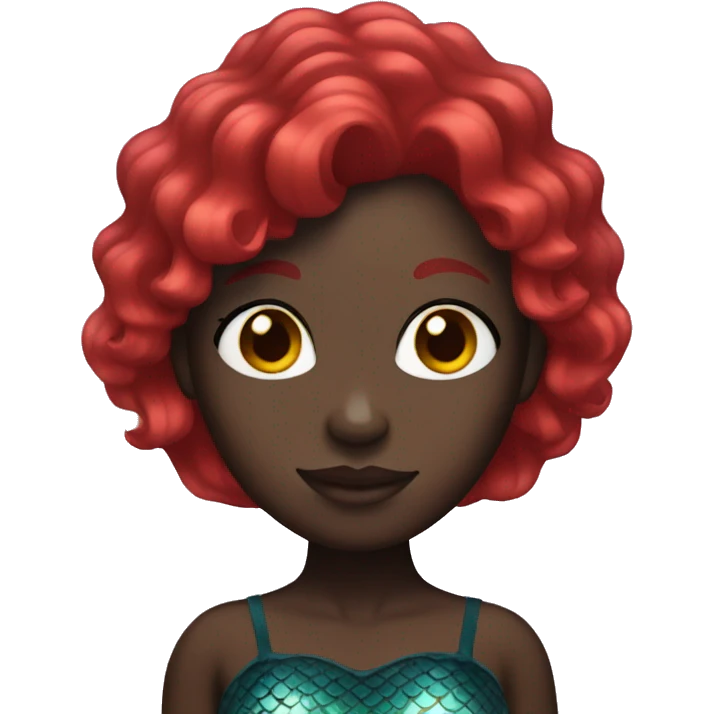 black skin mermaid with red hair emoji