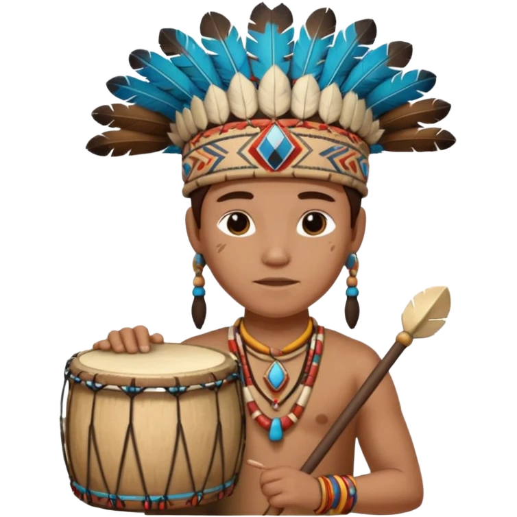 A young chief apprentice wearing a small headdress, gripping a ceremonial drum.
 emoji