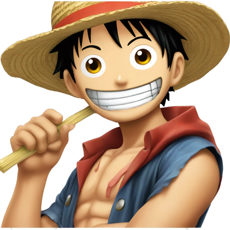 One piece anime luffy holding straw hat in his head  emoji