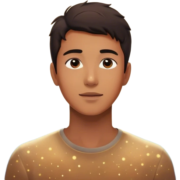 A young man stands in a vast, starry universe, surrounded by floating particles of light space. Each particle represents a choice, a moment, a memory—his personal universe. He reaches out, touching one, knowing that everything he does stays in this space forever. universe around him emoji