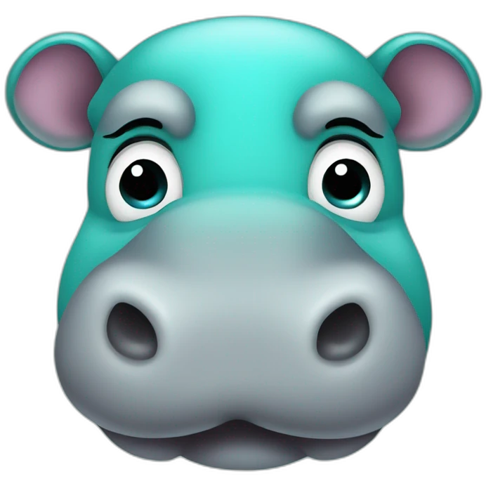 hippo with cute eyes color turquoise emoji
