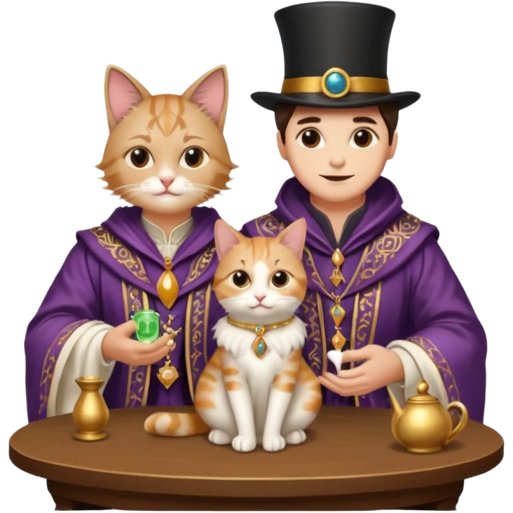 magician couple and their pet cat emoji