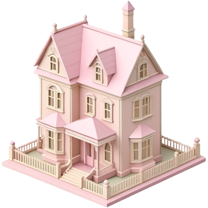 Light Pink and beige pastel mansion solo Victorian dollhouse house isometric  emoji