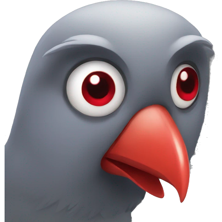A bird with red eyes and a big nose emoji