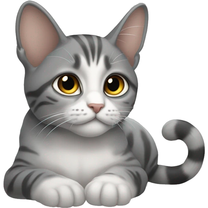 Серая кошка с белыми лапками и серым носиком emoji