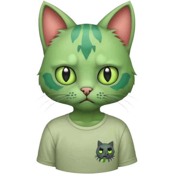 a super cute zombie green cat with shirt, look sad but not danger

 emoji