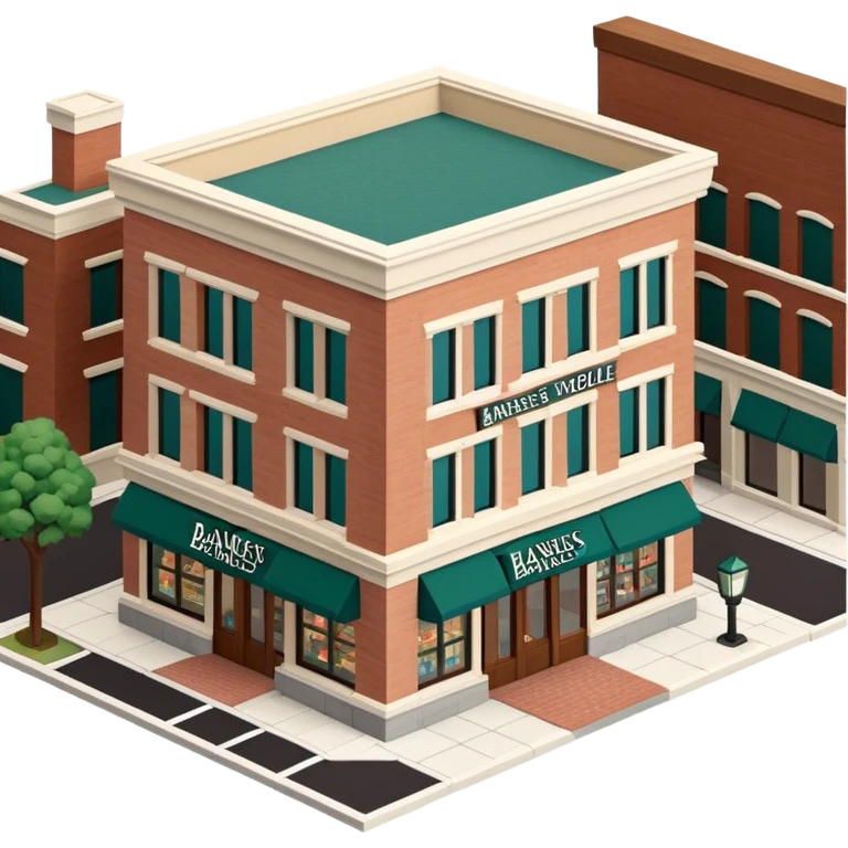 Barnes & Noble bookstore exterior, isometric dollhouse-style, realistic and detailed emoji