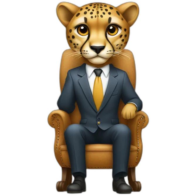 A cheetah wearing a suit looking straight while sitting in a chair emoji