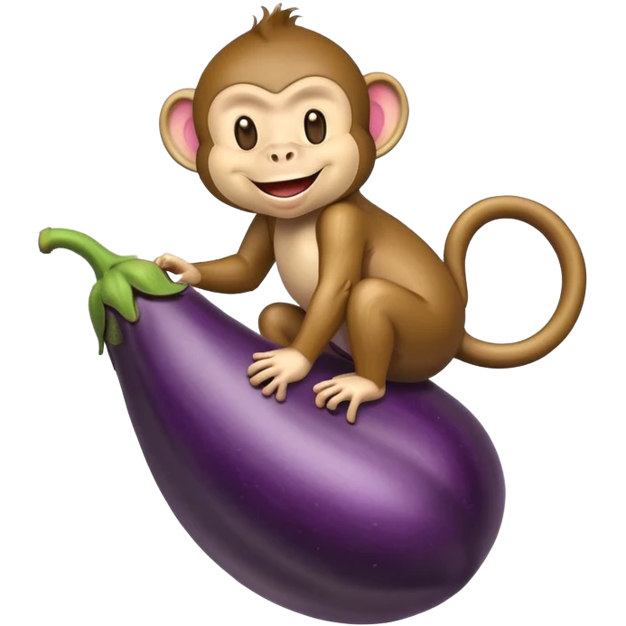 Обезьянка едет на баклажане как на машине emoji