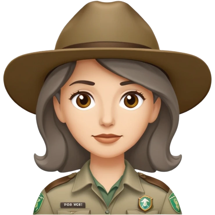 white woman park ranger with brown and gray hair emoji