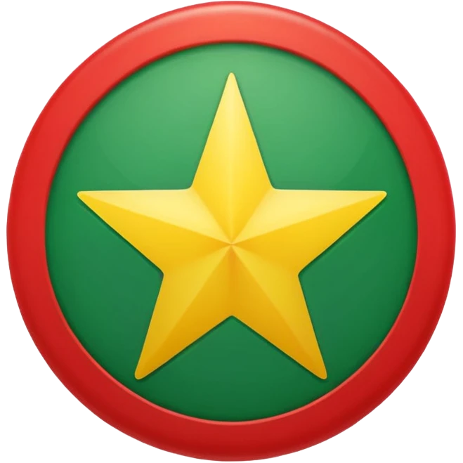 Red background with a green bonded cricle in the middle that inside the green bonded circle is yellow and inside the yellow there is a red star that its edges touches the green bonded circle , its a flag emoji